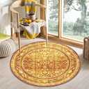 OPPODREAM Vintage Orange Round Rug 4ft, 4 ft Retro Washable Circle Rug Non Slip, Low-Pile Faux Wool Circular Carpet, Distressed Floor Mat for Living Room, Bedroom, Office, Dorm, Dinning Room