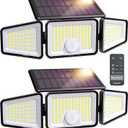 Ensenior Motion Sensor Outdoor Lights, 220 LED IP65 Waterproof Solar Security Light with Remote Control, 3 Heads Solar Flood Light Outdoor with 4 Modes, 270 Wide Angle Motion Light for Outside -2Pack