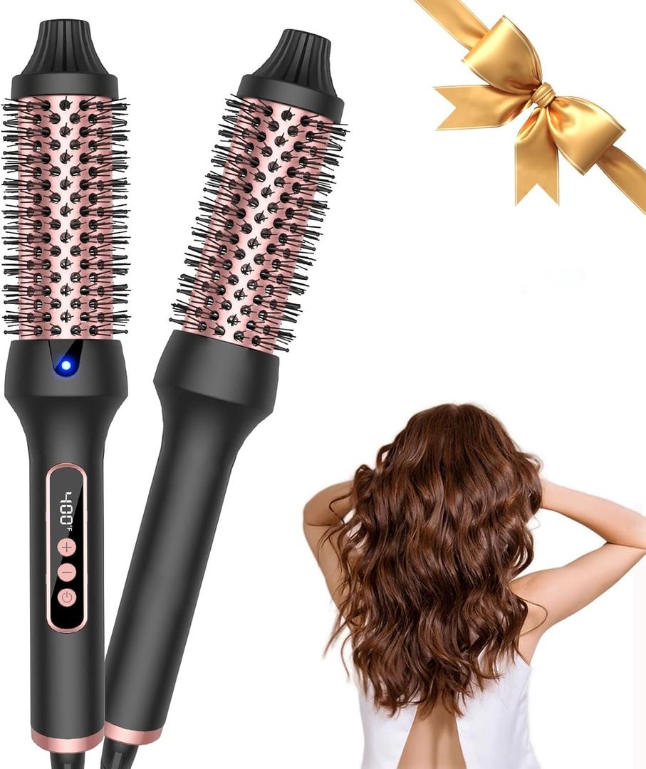 Thermal Brush1.5 inch Heated Round Brush for Blowout LookDouble VoltageNegative Ion Technology, Hot Hair Curling Brush with 9 Temperature Settings for All Hair Types