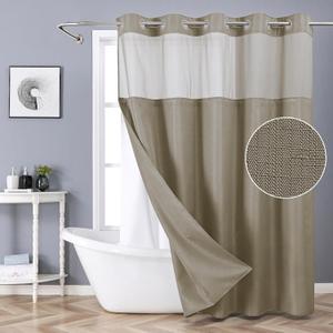 eachope Long No Hook Shower Curtain with Snap-in Fabric Liner Set,Slub Textured Fabric Shower Curtains for Bathroom,Hotel Style Modern Shower Curtain,Water Repellent & Washable,71x80(78),Tan/Khaki