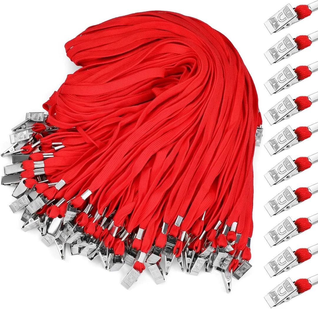 Marspark 200 Pcs Lanyard Bulk for ID Badges, Flat Neck Lanyard with Swivel Hook and Clip, Durable Accessory for ID Card Holders (Red)