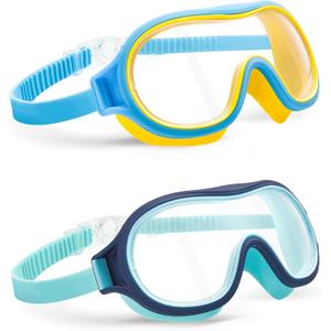Aegend 2 Pack Swim goggles for Kids 3-15, Anti-Fog Anti-UV Wide Vision Waterproof, No leak Swimming goggles for Boys Girls (Cyan-blue & Yellow-blue)