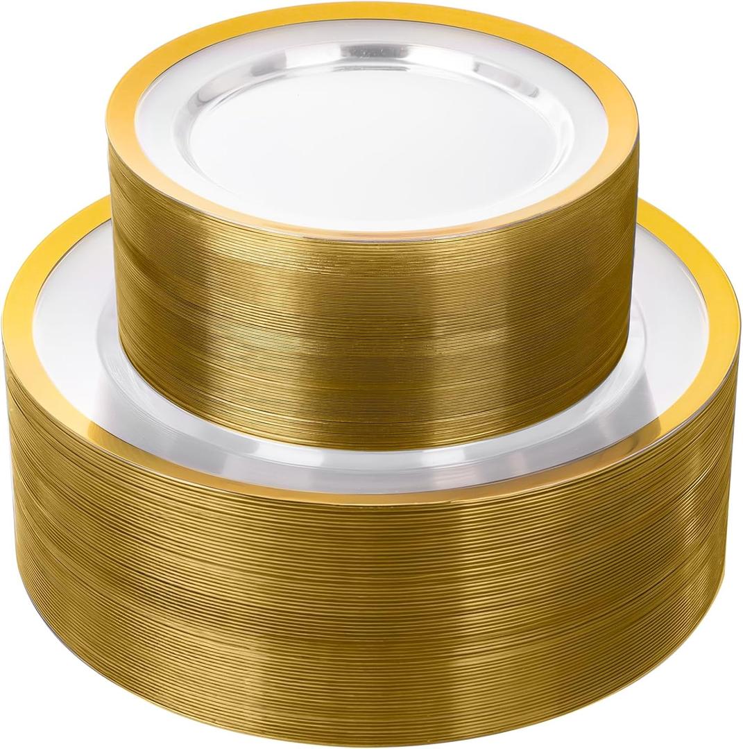 supernal 120pcs Clear and Gold Plastic Plates Disposable Fancy Plates Heavy Duty Gold Plastic Dinneware Include Dinner and Dessert Perfect for Party Wedding and Birthday