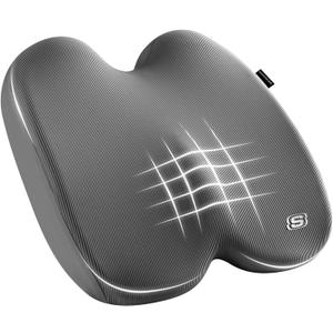 Skechers Seat Cushion, Ergonomic Memory Foam Cushion for Long Sitting Hours on Office & Home Chair, Car Seat Cushion for Sciatica, Coccyx Cushion,Gray
