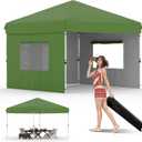 10x10 Pop Up Canopy Tent Outdoor Canopy with 3 Removable Sidewalls One-Person Set Up Heavy Duty Commercial Instant Tent Shelter-Green