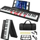 61 Key Keyboard Piano, Semi Weighted Electric Piano, Lighted Keys,8H Battery Life, USB-MIDI Keyboard -Includes Music Stand, Microphone, Stickers, Bag, Foldable Keyboard Piano for Kids/Beginners