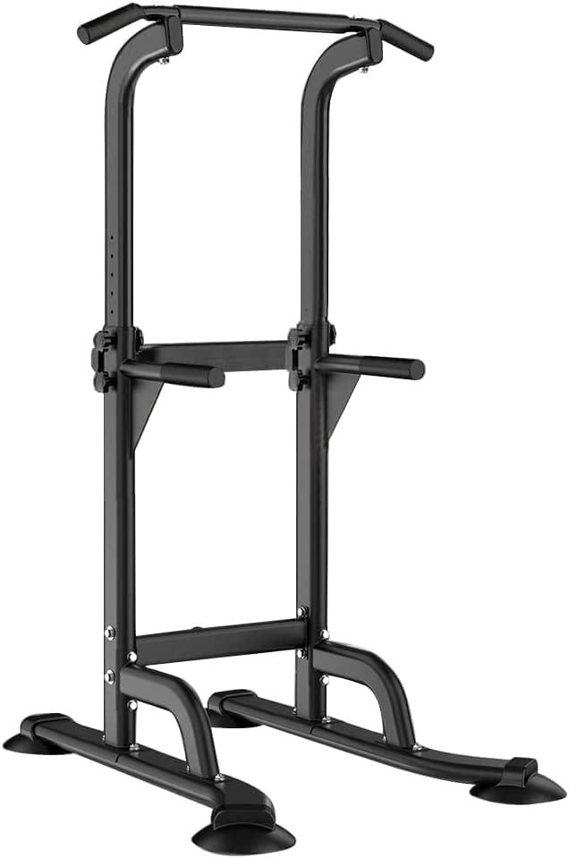 SogesHome Power Tower Pull Up Bar and Dip Station, Height Adjustable Dip Stand Exercise Machine for Home Gym, Multi-Functional Free Standing Strength Training Fitness Workout Station (Black)