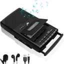 Retro Cassette Player & Tape Recorder with Standalone Microphone, Portable Tape to USB Digital Converter, Carrying Handle, 3.5MM Headphone Jack, Play & Digitize Old Cassettes (Black)