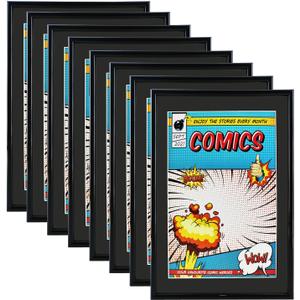Comic Book Frame, 8 Pack, UV Protection,Black Mat, Fits Current Comics up to 6 3/4" x 10 1/4", Wall or Tabletop Display,Spring Clips for Thicker Comics as Well