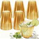 9 oz Clear Plastic Cups Glod Plastic Disposable Cups for Cocktail 150 Pack Fancy Cocktail Cup for Party Stemless Wine Glasses for Party Wedding Graduation Birthday