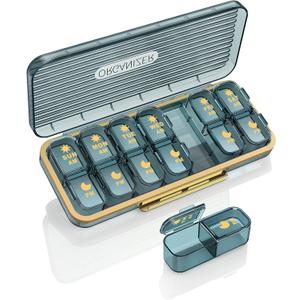 Am Pm Pill Organizer, Weekly Pill Box 2 Times A Day - Acedada 7 Day Pill Organizer with 7 Separate Containers, Portable Daily Medicine Dispenser Case for Vitamin, Fish Oils, Supplements, Stylish Blue