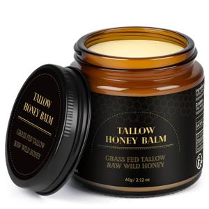 IIIMEIDU Beef Tallow for Skin, Tallow and Honey Balm for Face Moisturizer Balm, 100% Natural Organic Grass-Fed Beef, Honey, Vitamin E Oil for Body & Face (2.1 Oz)