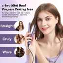 Long-Lasting Portable 2-in-1 Curling Wand and Straightener for Women and Girls, Dual Purpose Styling Tool for All Hair Types and Lengths - Short Hair Friendly (Dark Purple)
