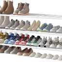 LINZINAR Shoe Rack Long 3 Tier Shoe Storage Organizer Metal Wide Shoe Shelf for Closet Entryway Bedroom 24 Paris Large Capacity, Black (White, 3-Tier)