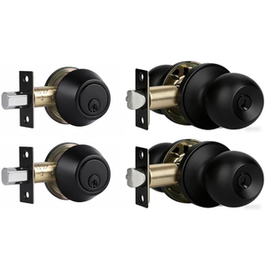 Exterior Door Lock Set with Deadbolt, Single Cylinder Deadbolt Lock and Door Knob Set, Keyed Alike Door Locks for Front Door,Matte Black Door Knob and Deadbolt Set(2Pack Set)