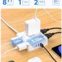 NTONPOWER 15 FT Flat Extension Cord with 8 Widely Outlets 3 USB Ports (1 USBC), 1080J Surge Protector Power Strip, White Desk Charging Station Dorm Room Essentials
