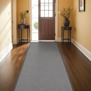 Color&Geometry Door Mat 2'4"x12' Runner Rug with Rubber Backing, Non Slip Washable Hallway Kitchen, Carpet Runners for Hallway Living Room Bedroom, Grey (Rolled-up NO Creases)