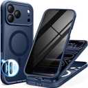 BERFY for iPhone 17 Pro Case, Compatible with MagSafe, Built-in Privacy Screen Protector, Camera Protection, Shockproof Full Body Phone Case 6.3", Translucent Deep Blue