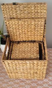 Wicker Basket with Handles Natural Brown 4 PRS  16x14 13.5x12 12x10 10x8