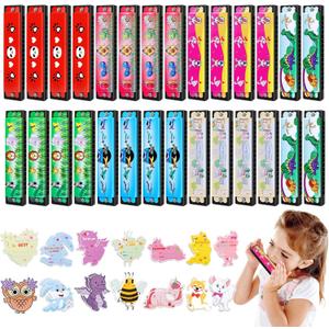 28Pcs Harmonica Toy Set with 28Pcs Easter Cards for Kids School Class Exchange, Birthday Party Favors for Kids Boys Girls 3 4 5 8-12, Prize Toy Goodie Bags Stuffers Return Gifts