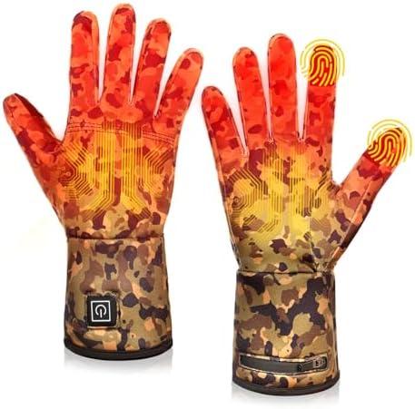 Heated Glove Liners for Men Women, Rechargeable Hand Warmers, Thin Camouflage Touchscreen Battery Electric Gloves (Small)