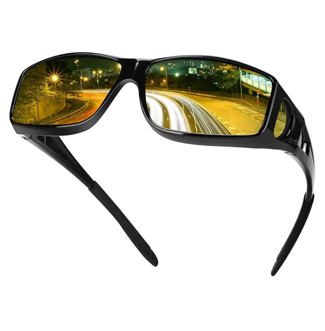Night Driving Glasses for Men Women Fit Over Sunglasses Anti Glare Polarized HD Night Vision Glasses (Glossy Black Frame/ Yellow Night Vision Lens)