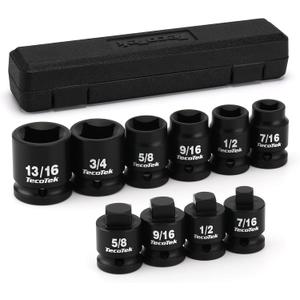 TecoTek 1/2" Drive Pipe Plug Socket Set, Square Drive Socket, 10-Piece, SAE, 4 Point Sockets, CR-MO, Tapered Male Square 7/16'' - 5/8'', Chamfered Female Square 7/16'' - 13/16''