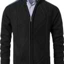 VtuAOL Men's Cardigan Sweaters Casual Full Zip Sweaters Knitted Cardigan with Pockets (Black, XXL)