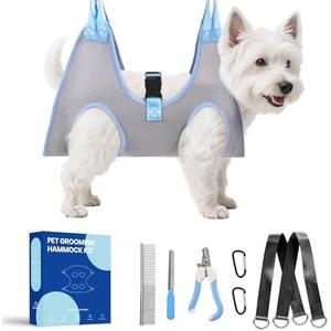 Dog Grooming Hammock, Pawlify Comfy Cat Dog Hammock for Nail Trim, Cute Dogs Grooming Harness with Pet Nail Clipper Trimmer (Light Gray XS)