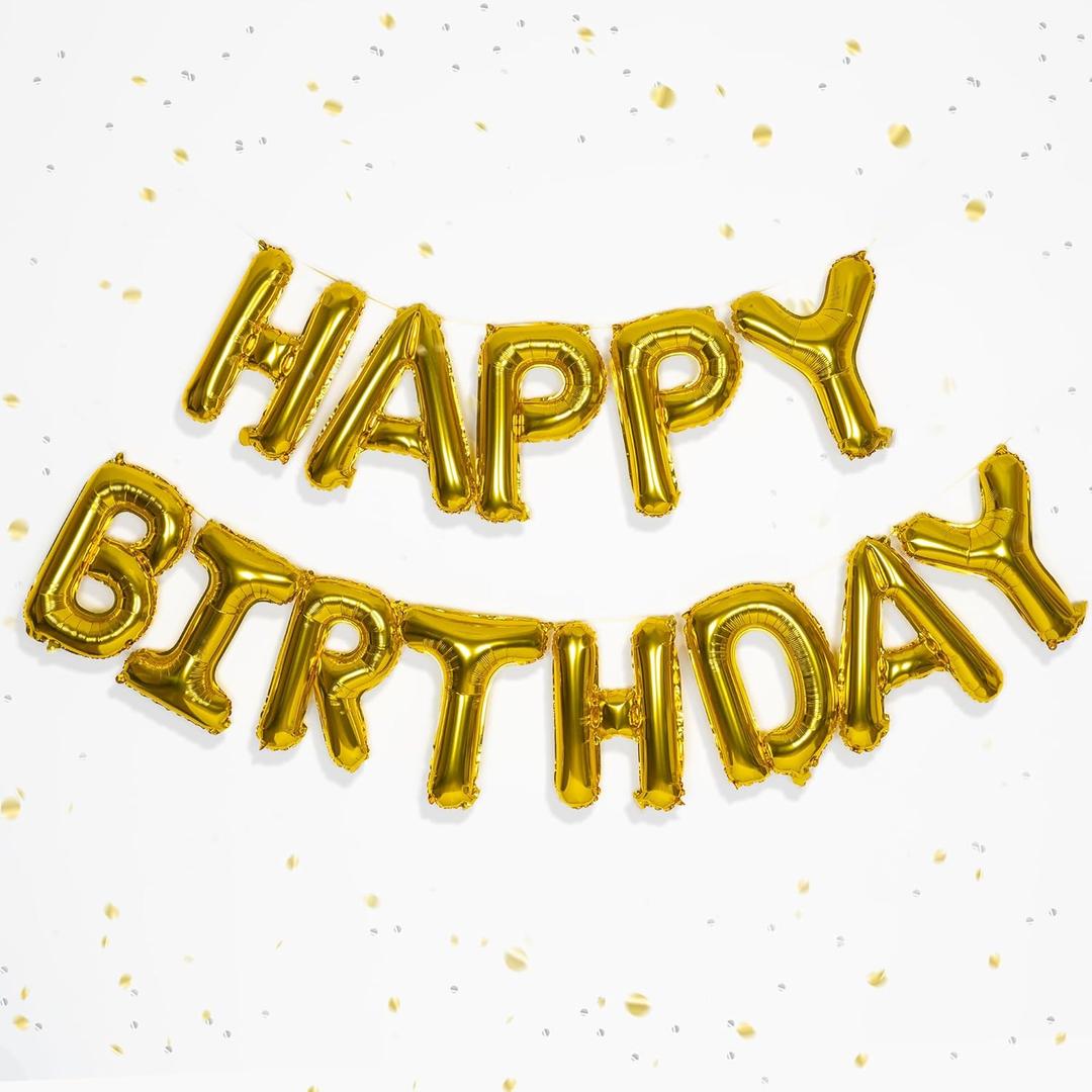 HOUSE OF PARTY Happy Birthday Balloon - 16 inch | Gold Mylar Capital Foil Birthday Balloons Banner, Gold Party Decorations for Men, Women