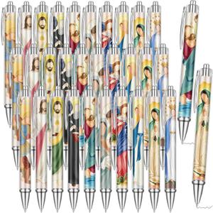 AmazingSpark 50 Pcs Catholic Schools Week Gift Religious Pens Christian Catholic Nativity Verse Ballpoint Pens Christian Gift Bulk for Women Men Prayer Office Home Church Party Favors (Vivid)