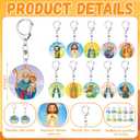 4 x Landical Catholic Gifts Catholic Saints Keychain Acrylic Christian Keychain Religious Key Ring Gifts Jewelry for Women Men