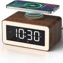 Digital Alarm Clocks for Bedrooms, Bluetooth Speaker, Alarm Clock with Wireless Charging, White/Brown Noise Sound Machine for Sleep with Night Light Wooden Vintage Decor Birthday Gifts for Men, Women