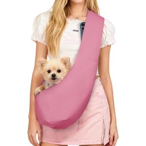 YUDODO Fashion Dog Sling Carrier for Small Dogs Lightweight Crossbody Pet Bag with Safety Strap, Pocket Storage, Machine Washable, Comfortable Travel & Outdoor Sling up to 9 lbs Pink