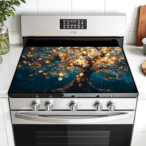 AOHMPT Multi-Design Stove Top Cover for Glass/Electric Stoves - 3-in-1 Heat-Resistant Protector Mat, Non-Slip Drying Rack, 28"x20"