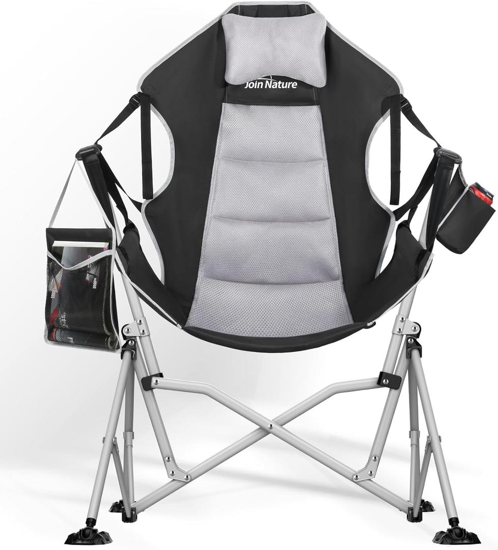 Oversized Hammock Camping Chairs, Folding Swing Chair with 1-Step Design, Swinging Hammock Chair with Adjustable Backrest, Lumbar Support & Headrest for Outdoor&Indoor, Support 400LBS, Black