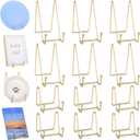 Dimeho 12 Pcs Plate Display Stands Gold Photo Holder Metal Easel Holders Picture Frame Stands for Tabletop Decorative Display Book Creation Collectibles Plaque Art