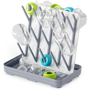 SpaceAid Baby Bottle Drying Rack with 20 Hooks, Space Saving Kitchen Bottles Rack Dryer, Vertical Baby Bottle Holder Organizer for Countertop Storage Accessories (White and Gray)