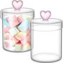 Meanplan 2 Pack Glass Cookie Jars Candy Jars with Heart Lids 30 oz Clear Glass Canisters Cute Food Storage Organizers for Overnight Oats,Kitchen Cookies,Coffee Beans,Dry Goods,Tea
