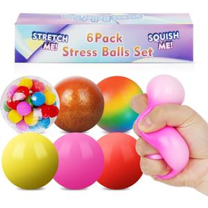 6 Pack Stress Balls for Adults, Large 2.36 Squishy Sensory Balls Set Fidget Toys, Suqish Squishies Squeeze Balls for Stress Relief, Anxiety Relief & Focus