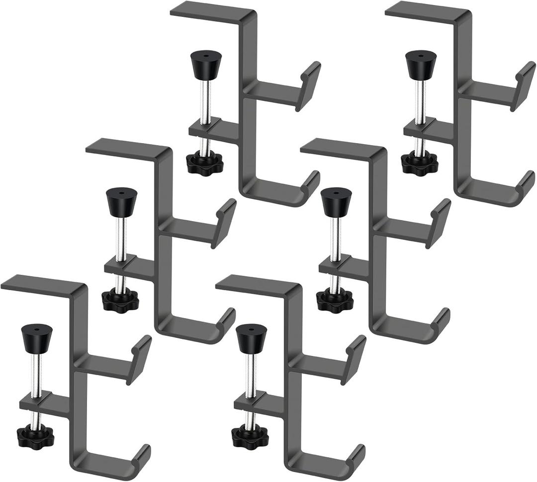 2 in 1 Backpack Hanger, Clamp-on Under Desk Headphone Holder, Purse Holder for Table, Students' Desk Hook with Adjustable Arm Clamp, Bag Hook for Reduce Clutter Table Hanging Storage (6 Pieces)