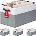 Criusia 4 Pack Large Storage Baskets for Shelves | Fabric Closet Organizers and Storage Bins with Handles Home Organization | Decorative Collapsible Baskets for Organizing Clothes Toy Nursery 14"x10" (4pcs-Large, White with Grey)