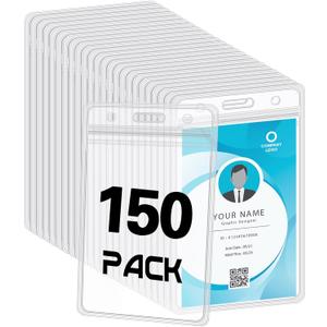 150 Pack Vertical ID Badge Holders Clear Plastic Waterproof Card Holder Resealable for Office Worker Teacher Nurse
