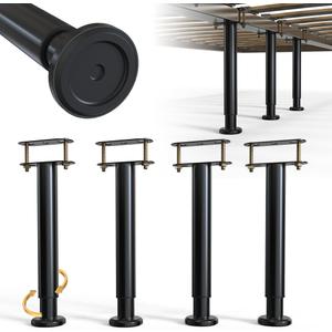 4-Piece Adjustable Height Bed Support Legs, Extra Sturdy Steel with Wider Rubber Base,King, Queen (10"-16.5")