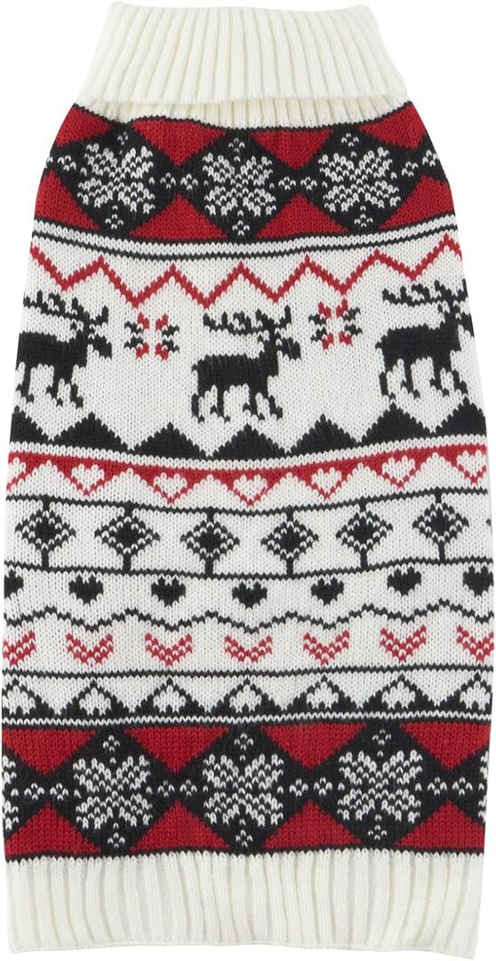 Lanyarco White Red Ugly Vintage Knit Reindeer Holiday Festive Christmas for Dogs X-Large (XL) Size Back Length 19.5"