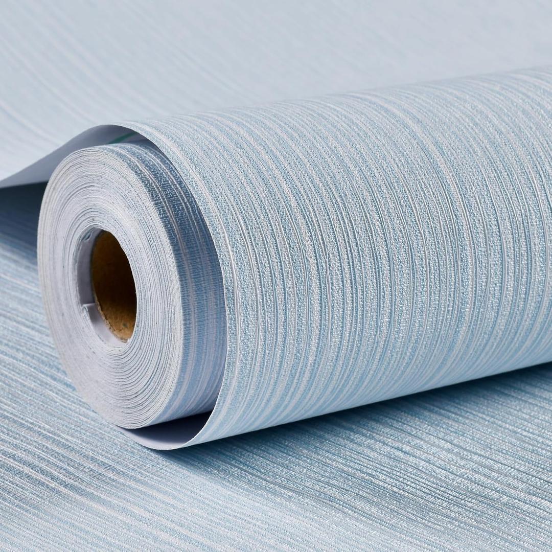 mamonhome Blue Grasscloth Textured Wallpaper 24in X 393in Fabric Contact Paper White Wall Paper Linen Peel and Stick Self-Adhesive Thick Vinyl Embossed Film Wallpaper