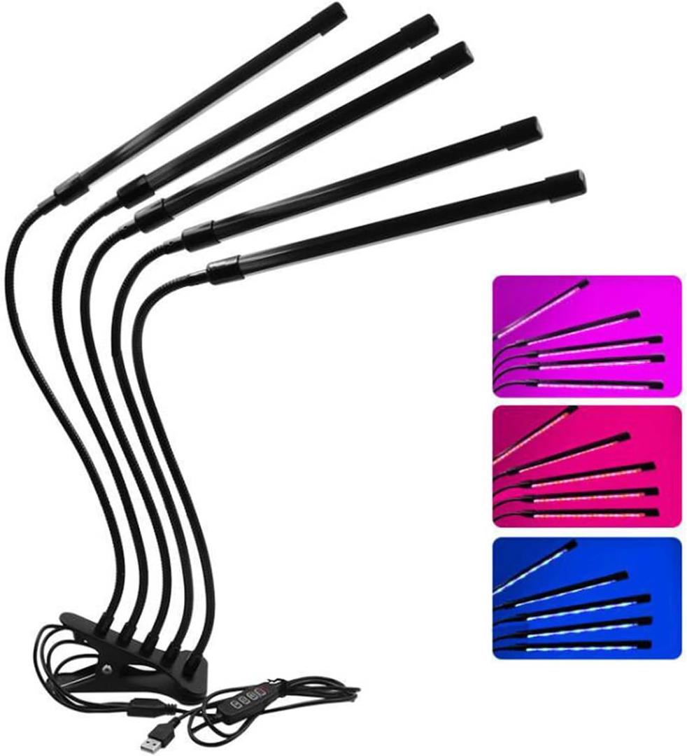 Marhynchus LEDs Grow Light, Full Spectrum USB Plant Light, Adjustable Timing 9 Gear Dimming (Five Tubes -50W)