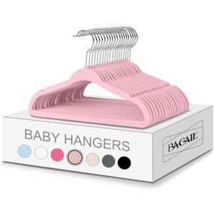 BAGAIL 50 Pack Kids Velvet Hangers 11 Inches Children's Clothes Hangers Non-Slip Baby Hangers for Infant/Toddler (Blush Pink)