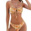 ZAFUL Women High Cut Bikini Sets String Sexy Swimsuit Two Piece Underwire Bathing Suit Brazilian Cheeky Cut Out Cute Swimwear Orange Flower M