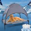 42'' Outdoor Elevated Dog Bed with Canopy, Raised Dogs Bed Medium Large Size Dogs with Six Support Feet, Breathaasdasd Pet Bed with 4 Ice Pack(Medium)